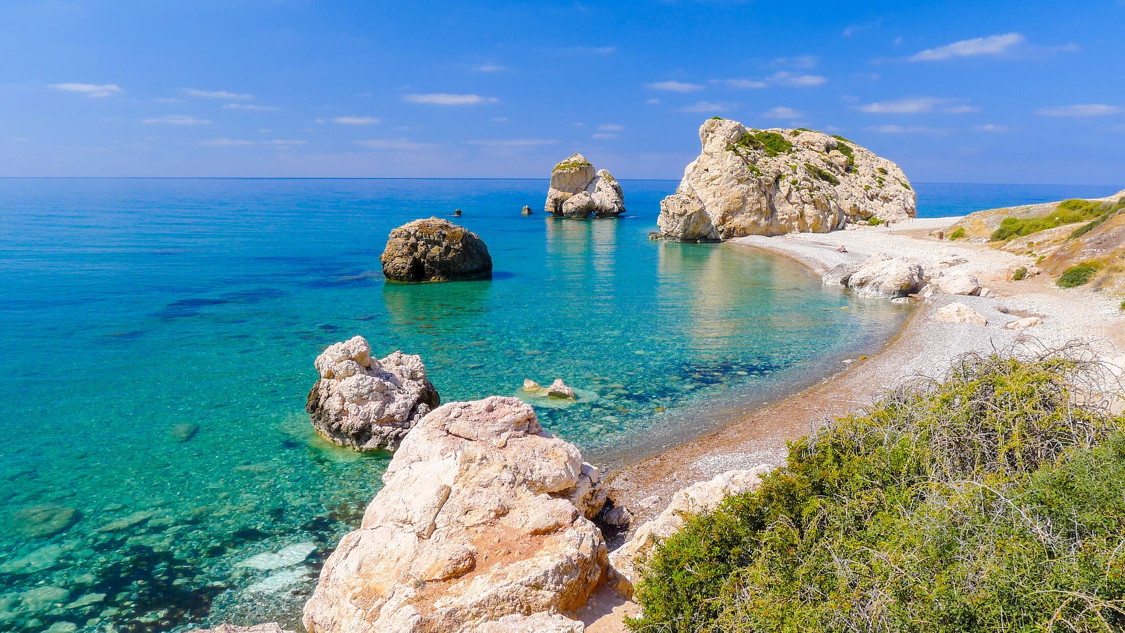 Rock of Aphrodite, beautiful beach and sea bay, Cyprus island