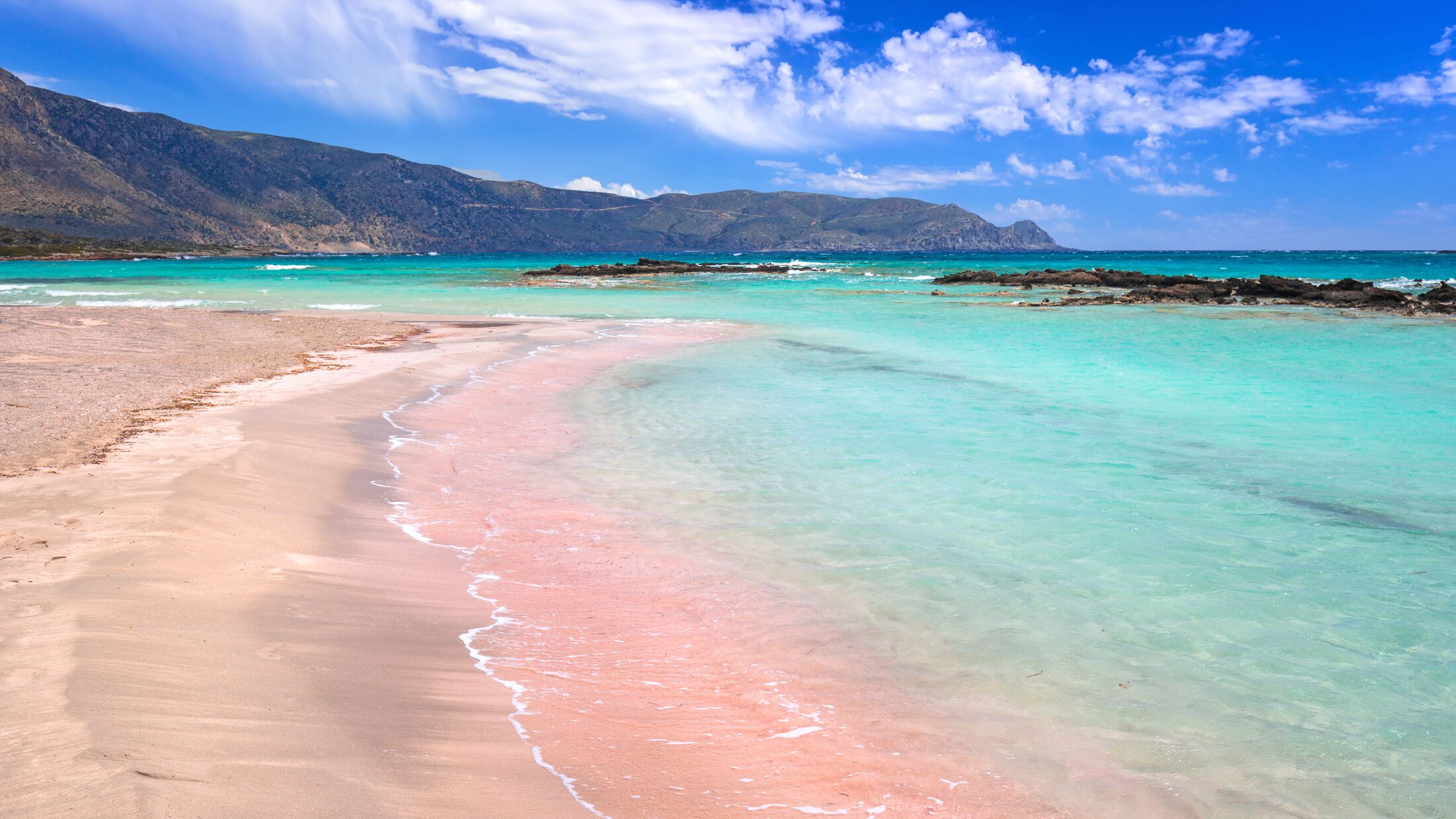 Elafonissi beach with pink sand on Crete, Greece