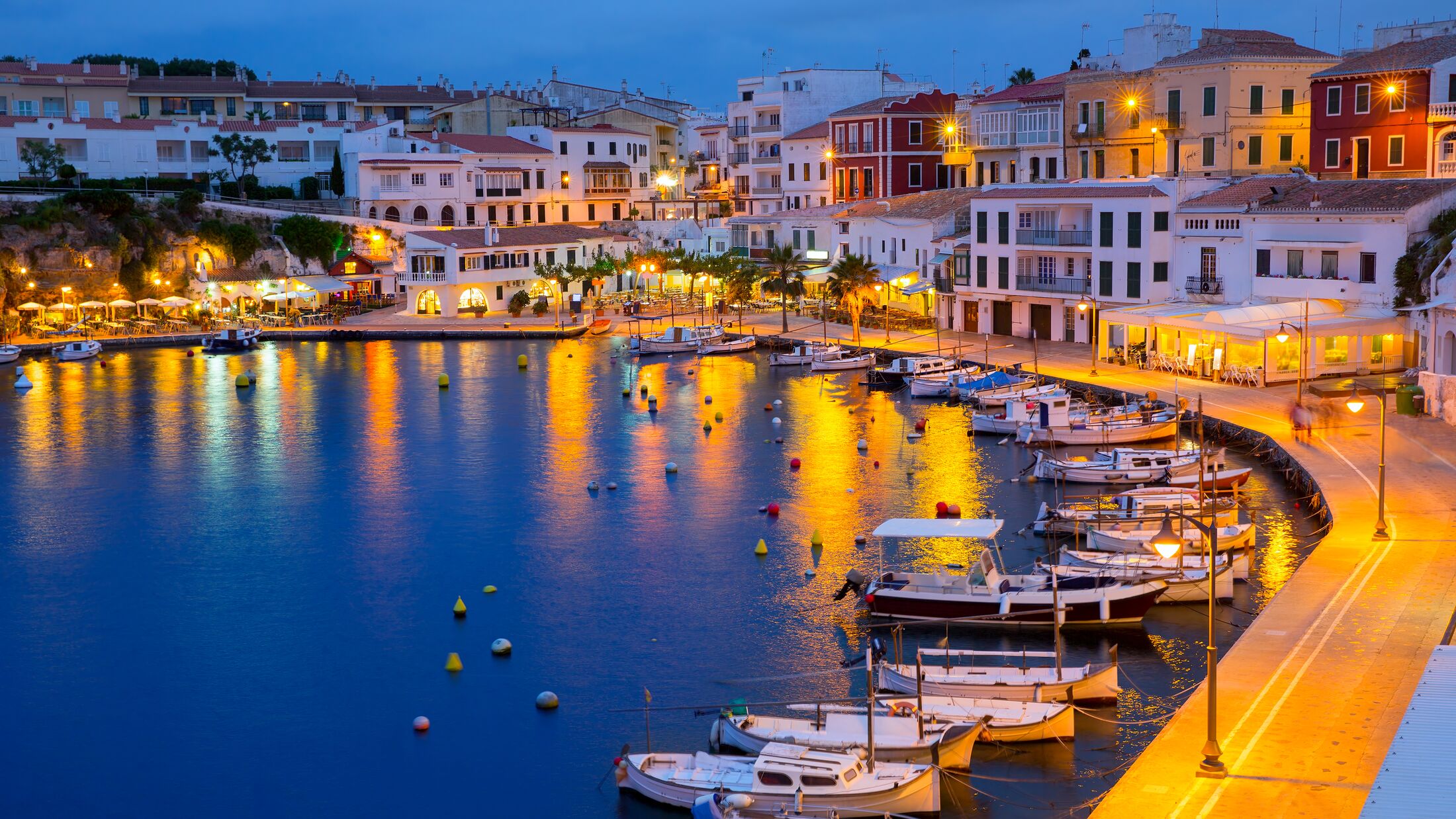 Calasfonts Cales Fonts Port sunset in Mahon at Balearic islands