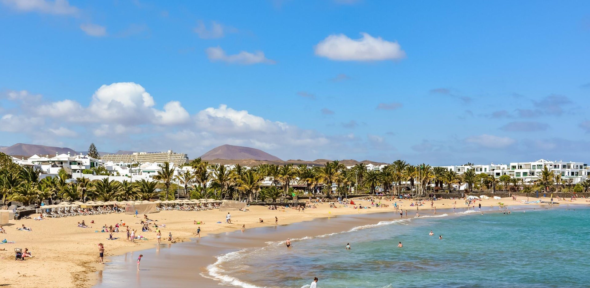 View of Costa Teguise, a touristic resort on Lanzarote island, Spain